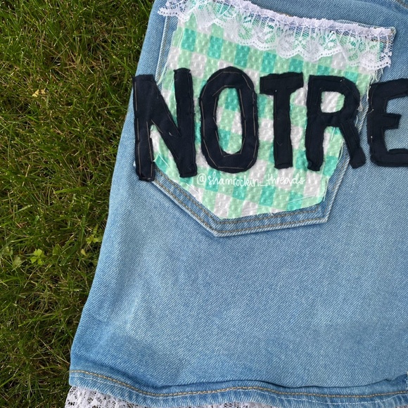 Notre Dame patchwork lace gingham denim jean mini skirt - Picture 4 of 10